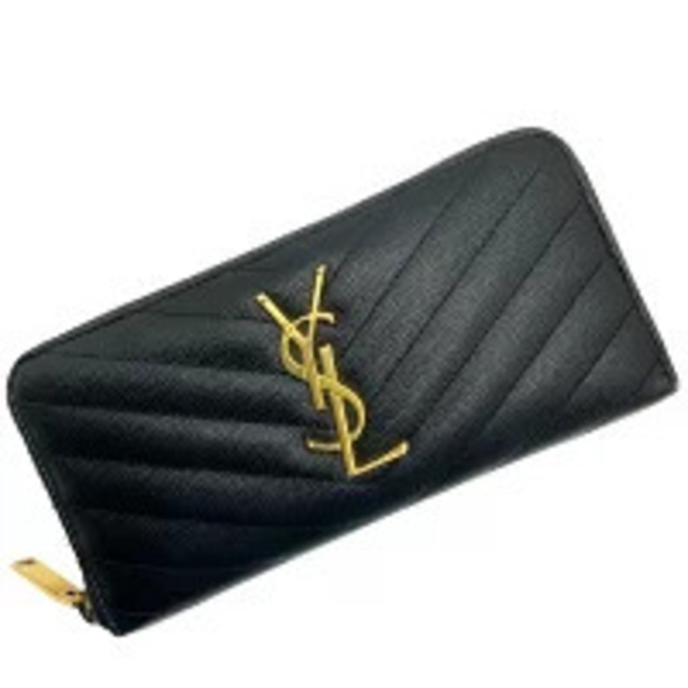 SAINT LAURENT PARIS Round Zipper Long Wallet YSL Black